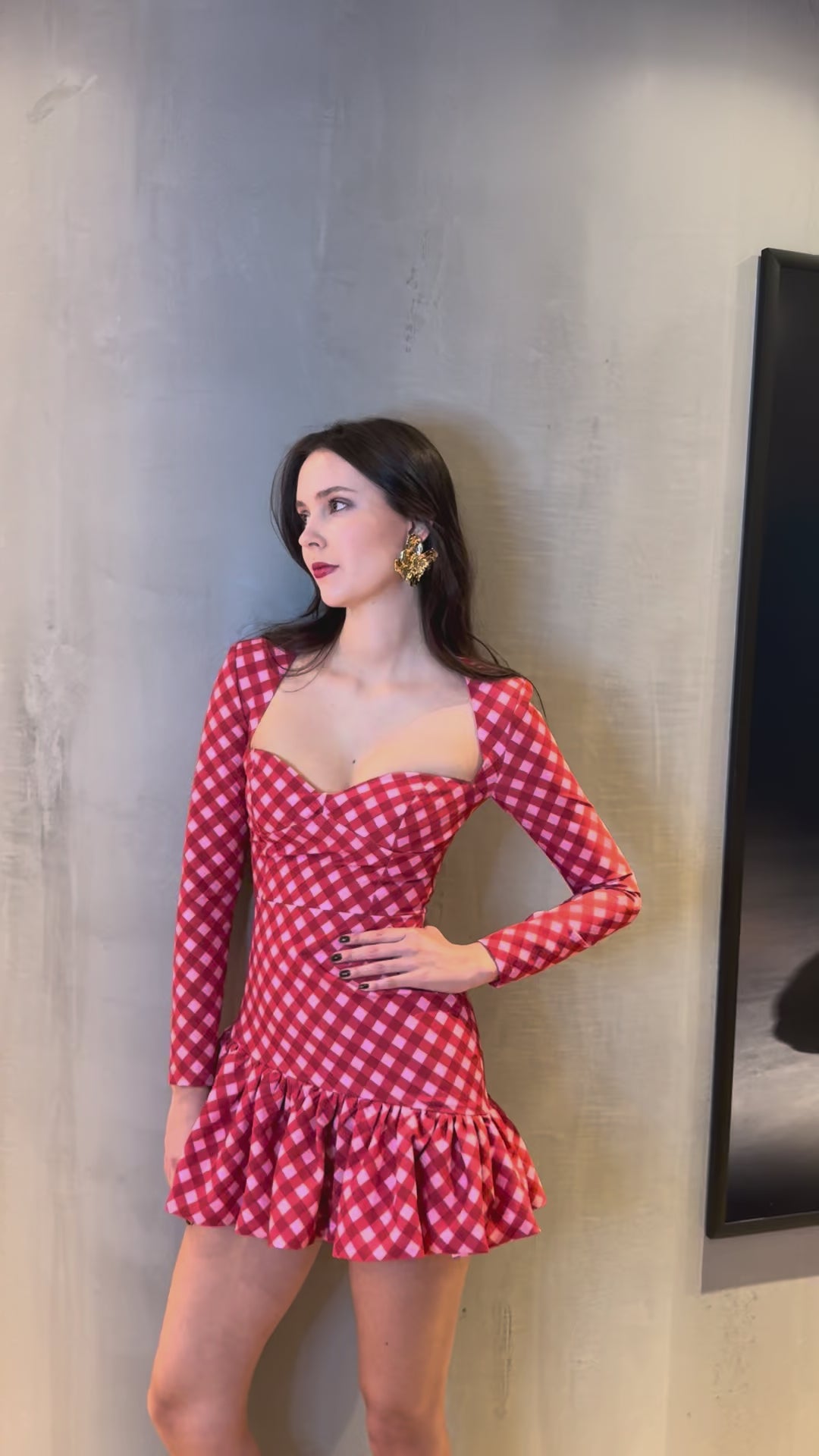 Red Gingham Sweetheart Mini Dress