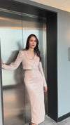 Sequin Cropped Blazer & Midi Skirt nude